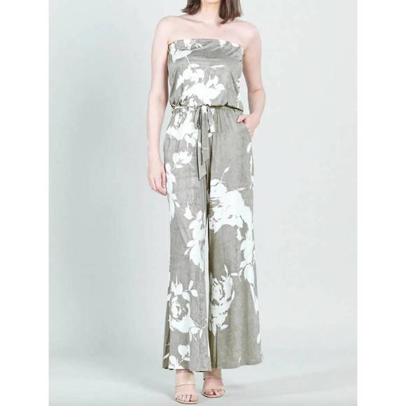 CLARA SUNWOO Pants - NEW CLARA SUNWOO off-shoulder silky jumpsuit in taupe/white